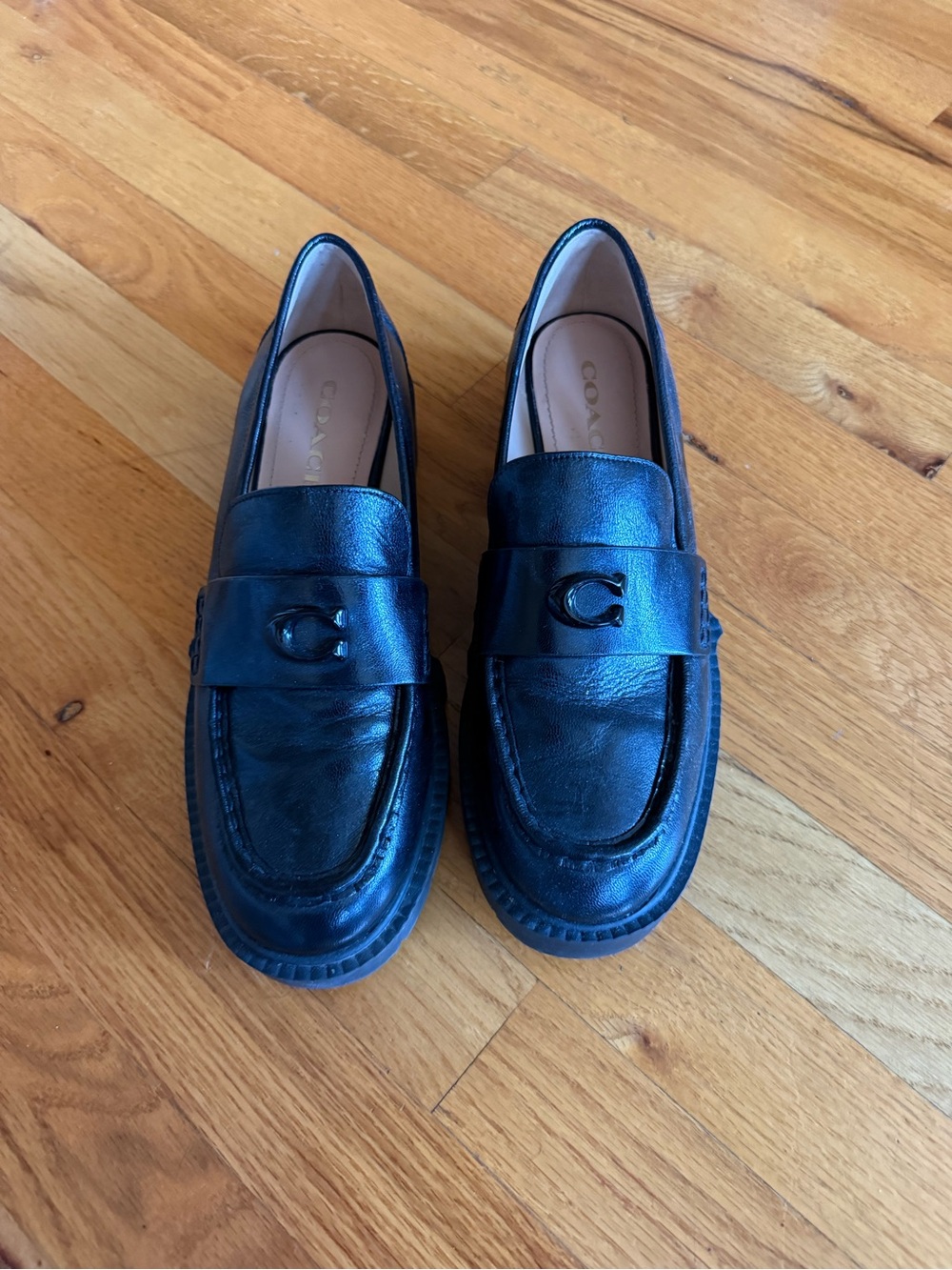 Coach Leah Loafer Black Leather Chunky Penny Loafers - Women - Picture 6 of 9